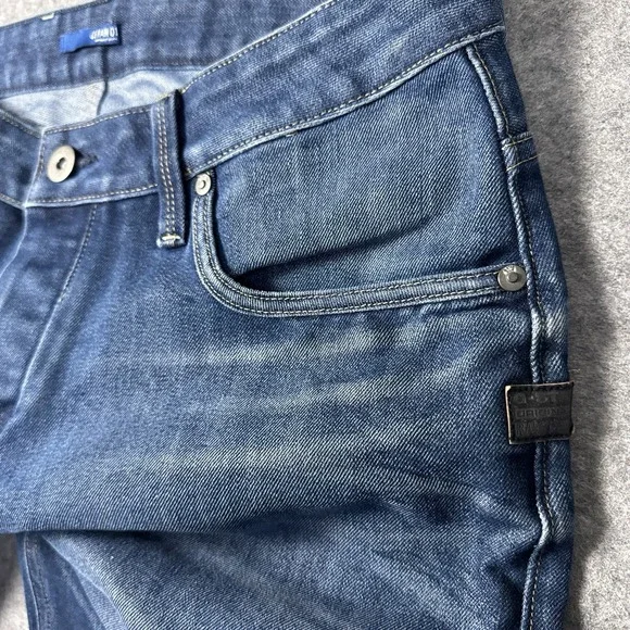 G Star Raw Jeans Mens 33x30 Blue Attacc Slim Straight Whiskering Faded $190